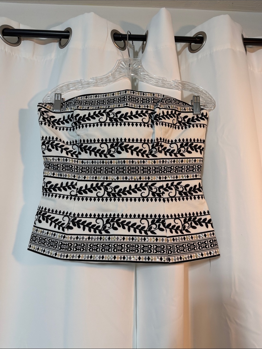 WHBM Embroidered Strapless Bustier Top Corset Tribal Aztec SZ 6 B7